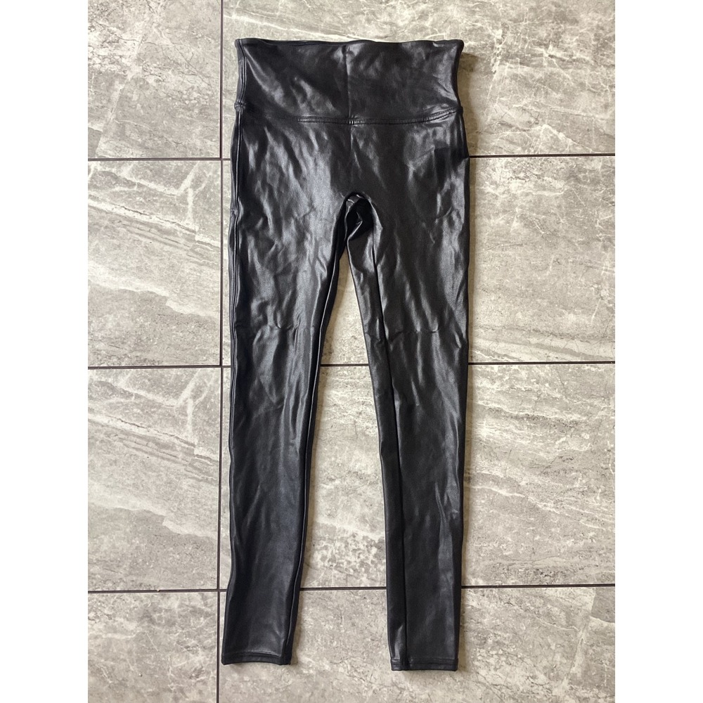 Spanx Faux Leather Leggings Black High Waisted Petite Medium 1168